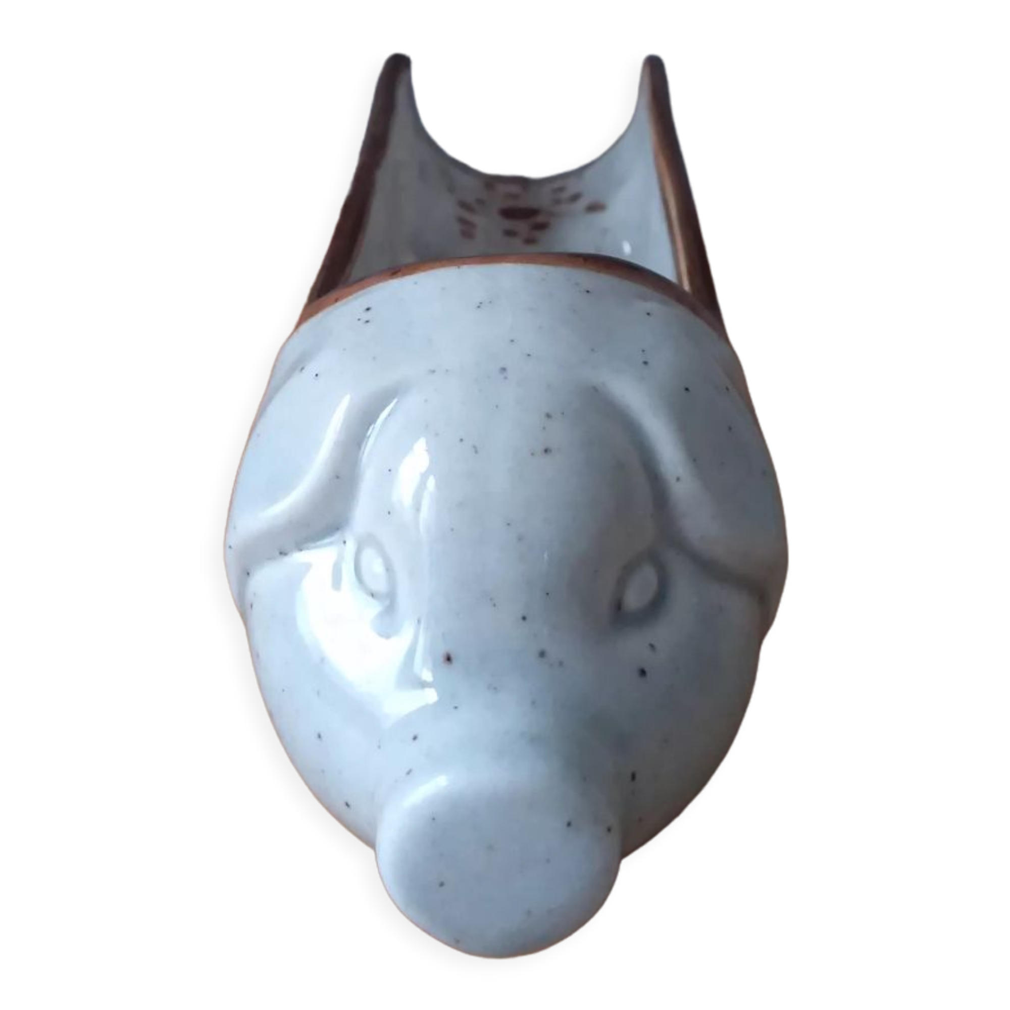 Pig sausage dish in beige and enamelled brown ceramic - aperitif - aperitif