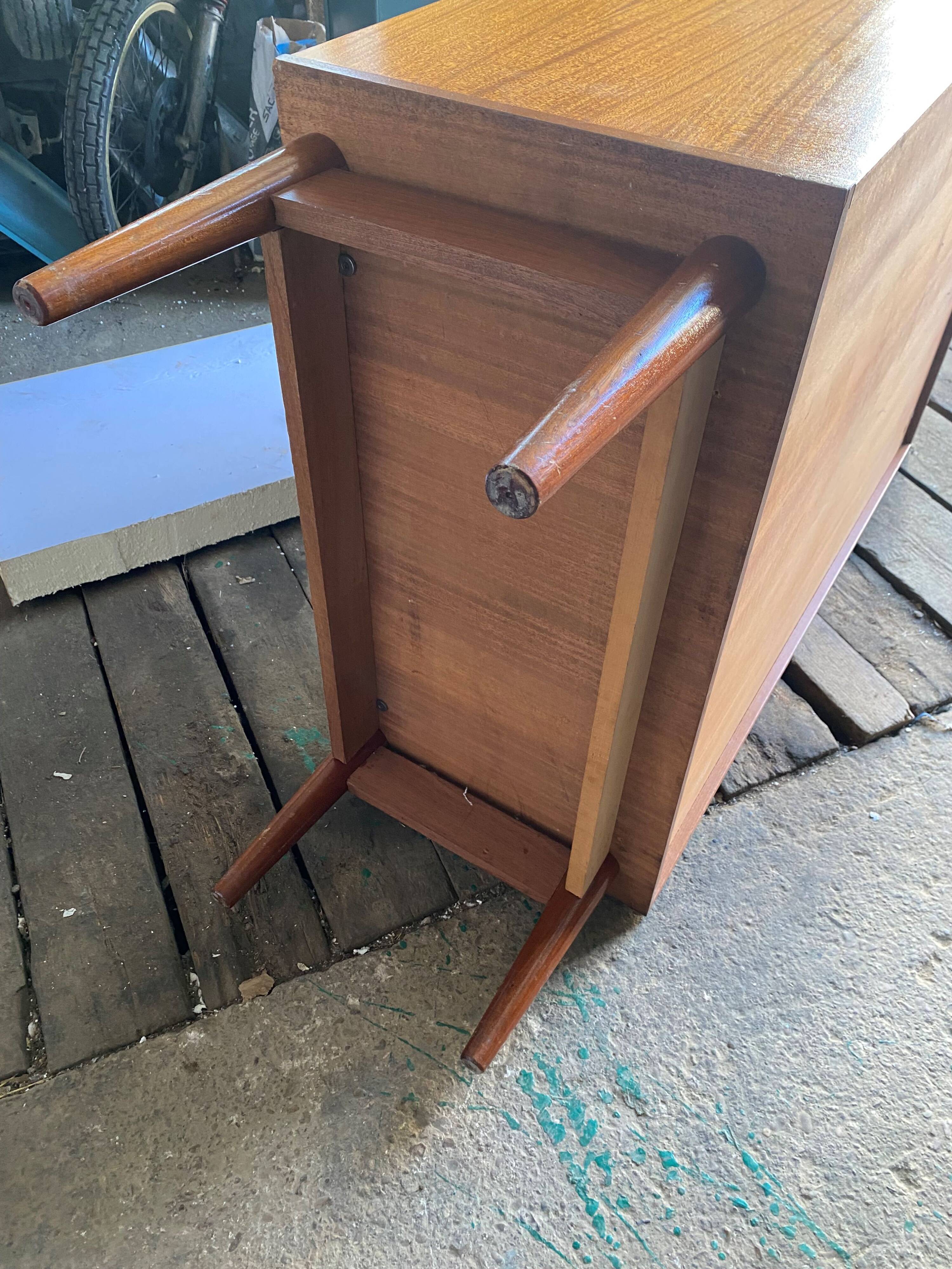 High cabinet with 2 doors in teak and vintage veneer from the 60s
