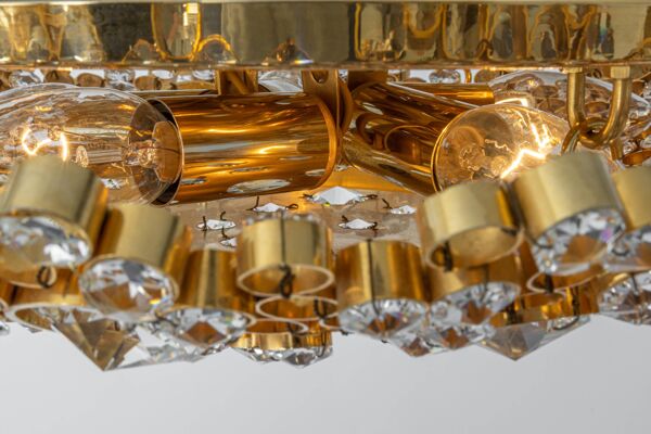 Applique fleurie en laiton doré et verre taillé par Palwa, Allemagne, années 1970