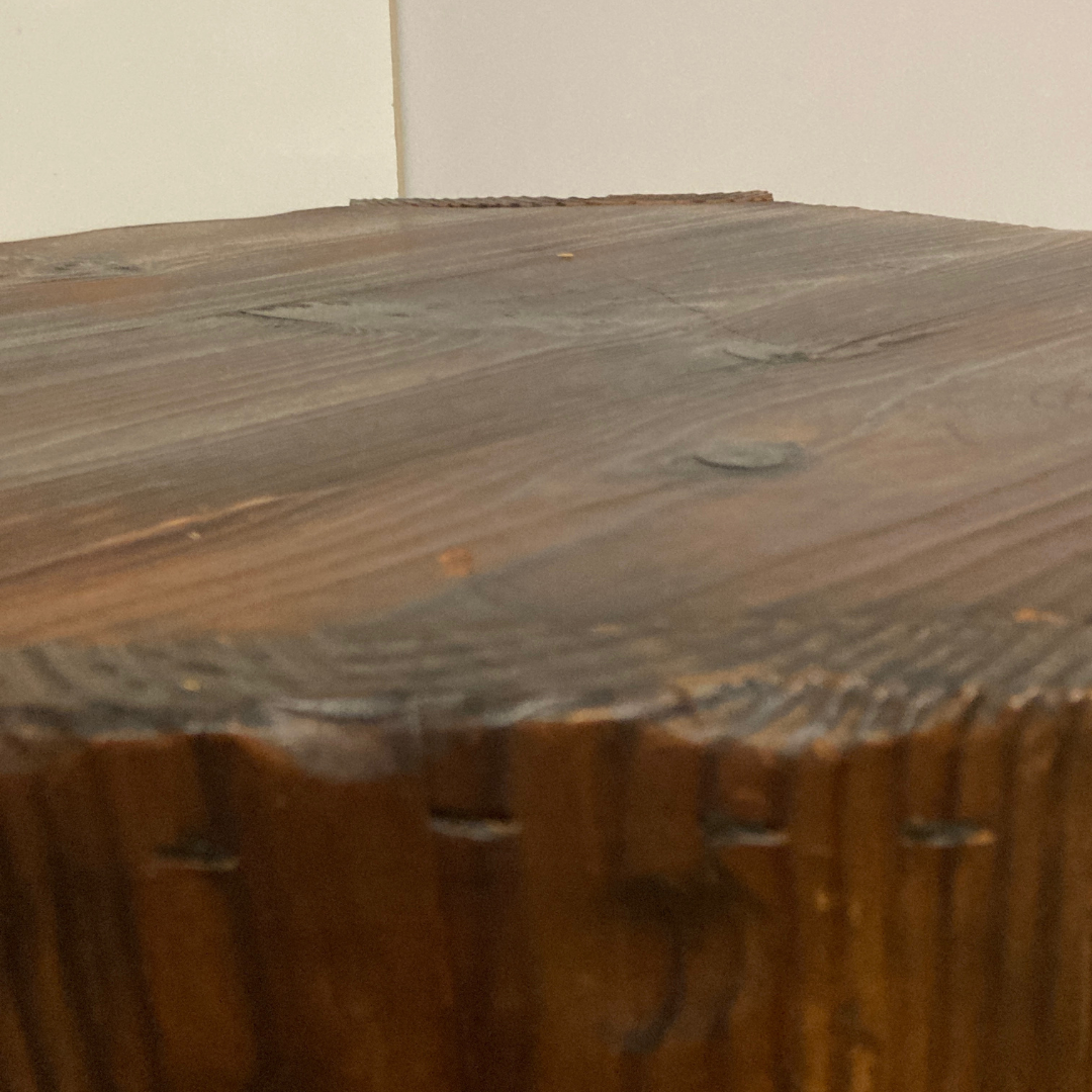 Brutalist Wabi Sabi oak carved side table, 1960s