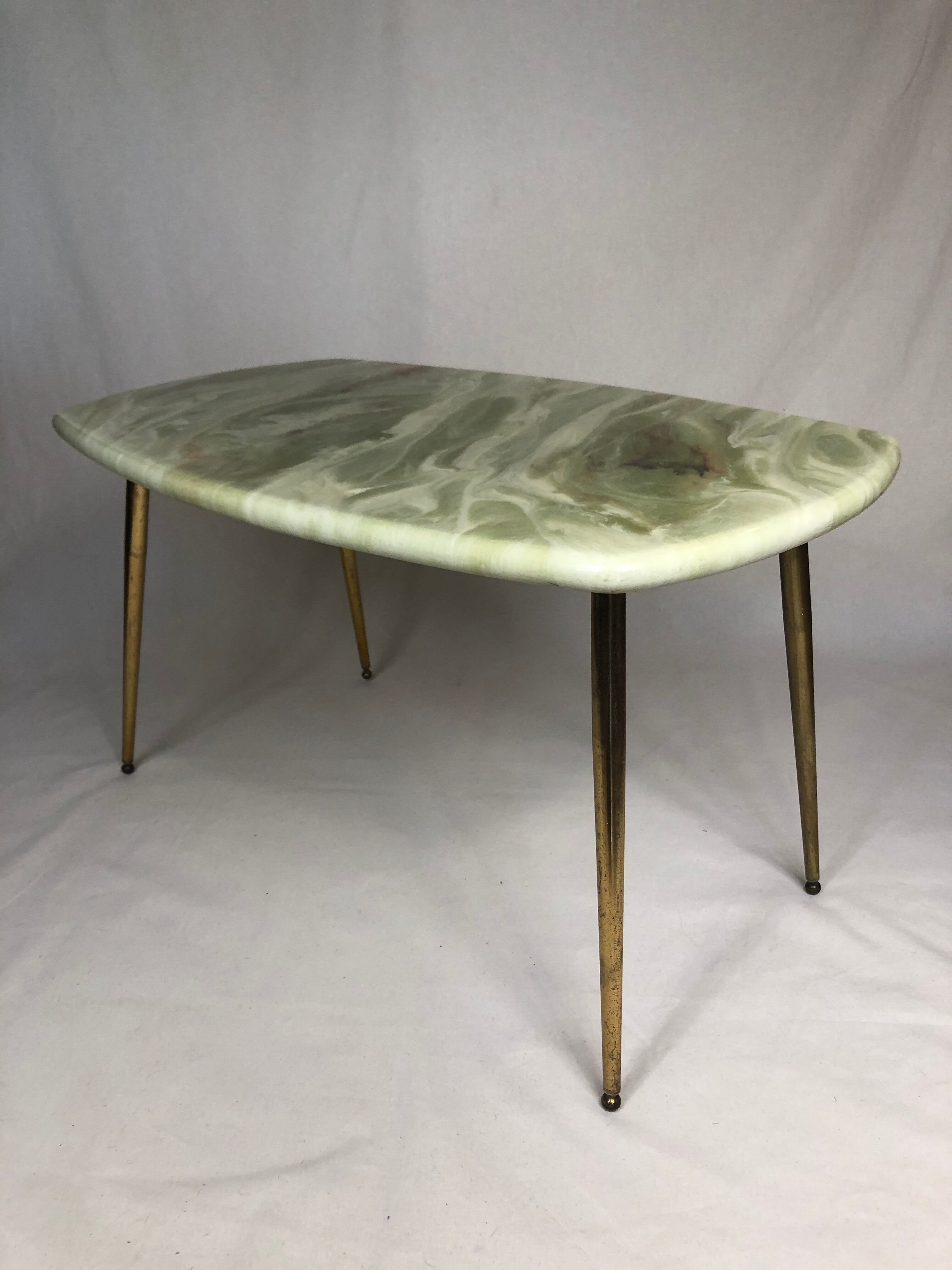 Vintage coffee table legs compass & wooden top marble effect 1970/1980