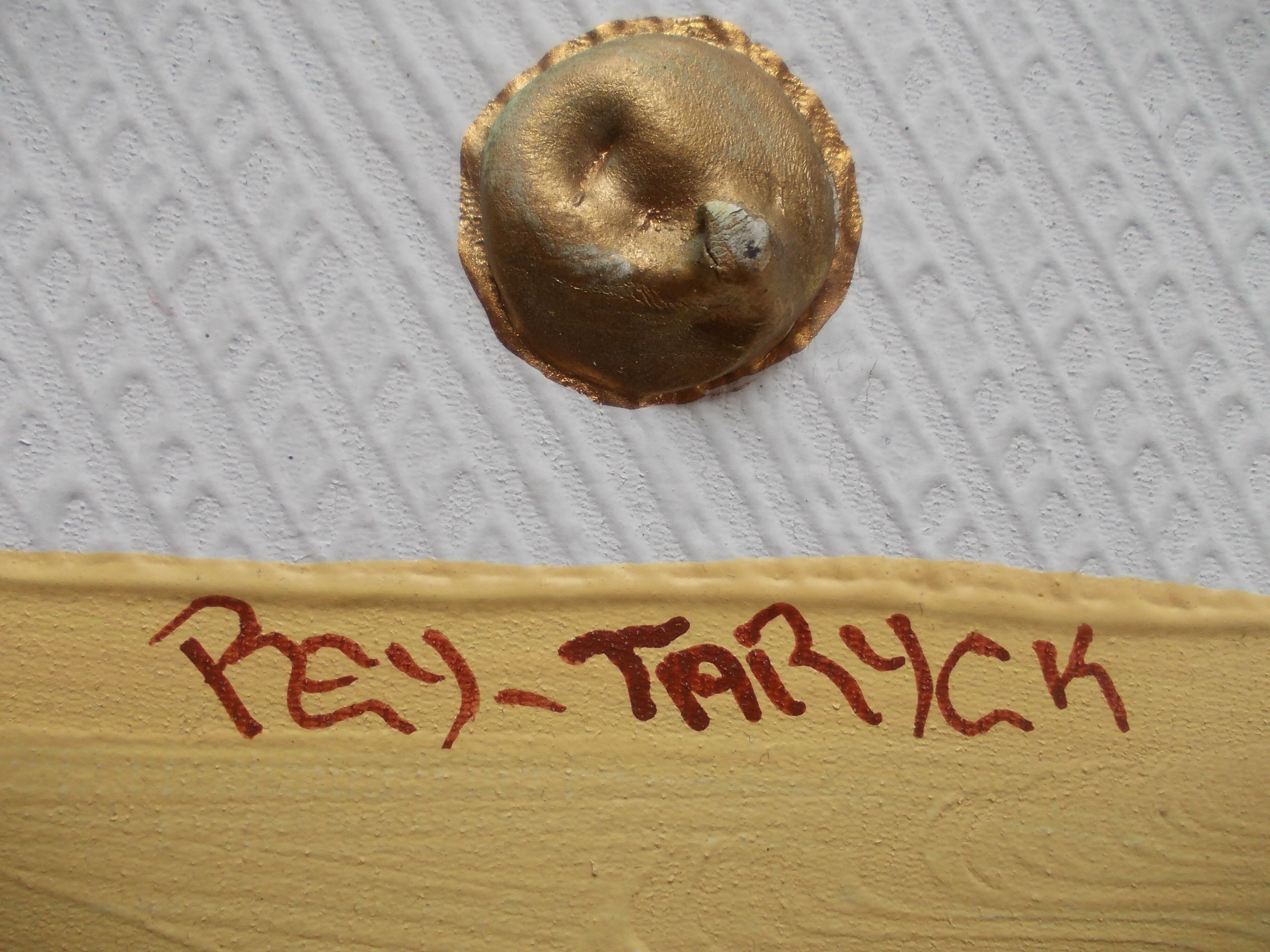 Large oil on canvas painting signed Pey Taryck abstract figures ethnic africa middle east