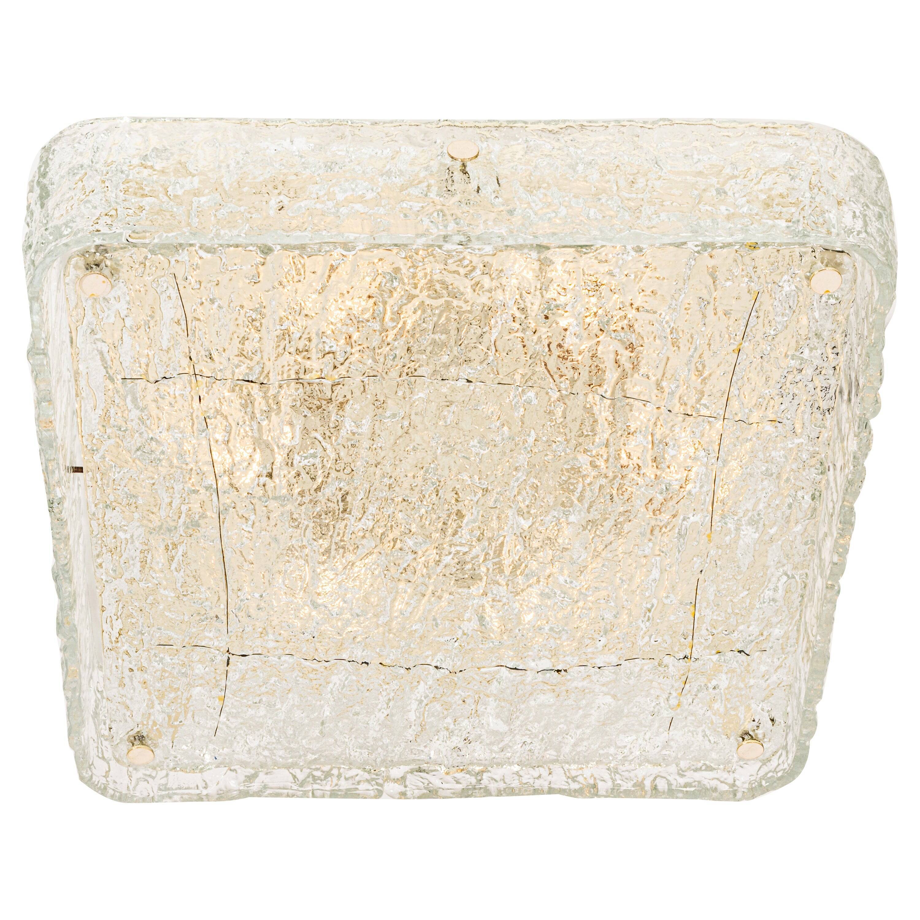 Square glass ice Murano ceiling light, Kaiser, Germany, 1970s