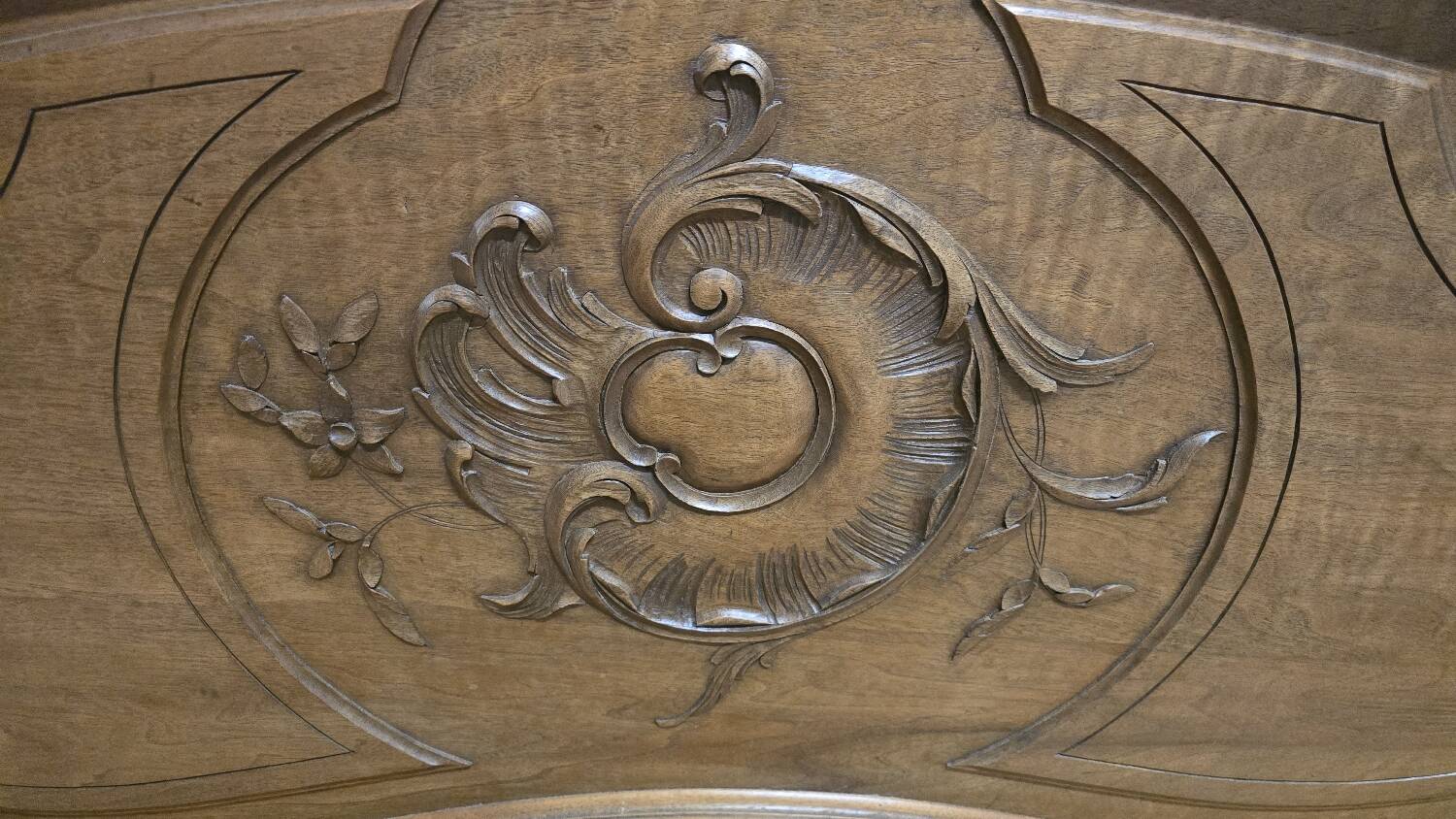 Antique carved wooden headboard, Louis XV style – early 20th century