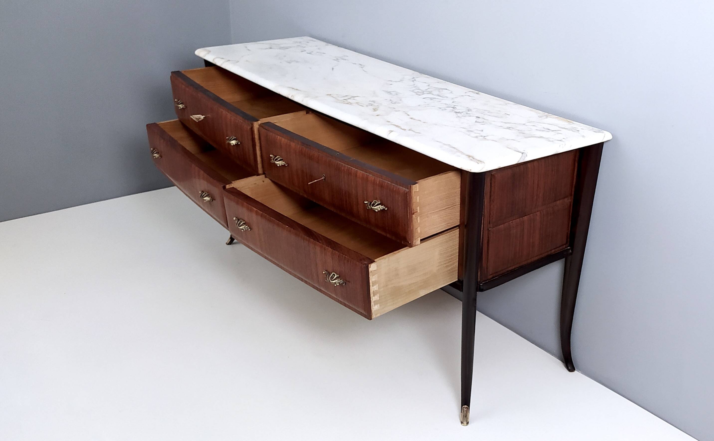 Black Walnut Dresser Produced by Dassi with Carrara Marble Top, Italy