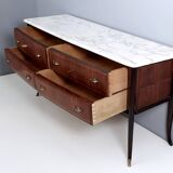 Commode en noyer noir, fabriquée par Dassi, avec plateau en marbre de Carrare, Italie