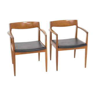 Set of 2 Scandinavian leather office chairs, Denmark, 1960