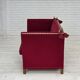 1970s, Danish 2-seater "Spanish" drop arm sofa, red furniture velour.