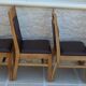 6 High-back chairs in high-quality, plush solid wood with brown faux leather