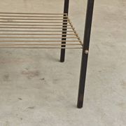 Vintage vinyl serving trolley in wood and gold metal