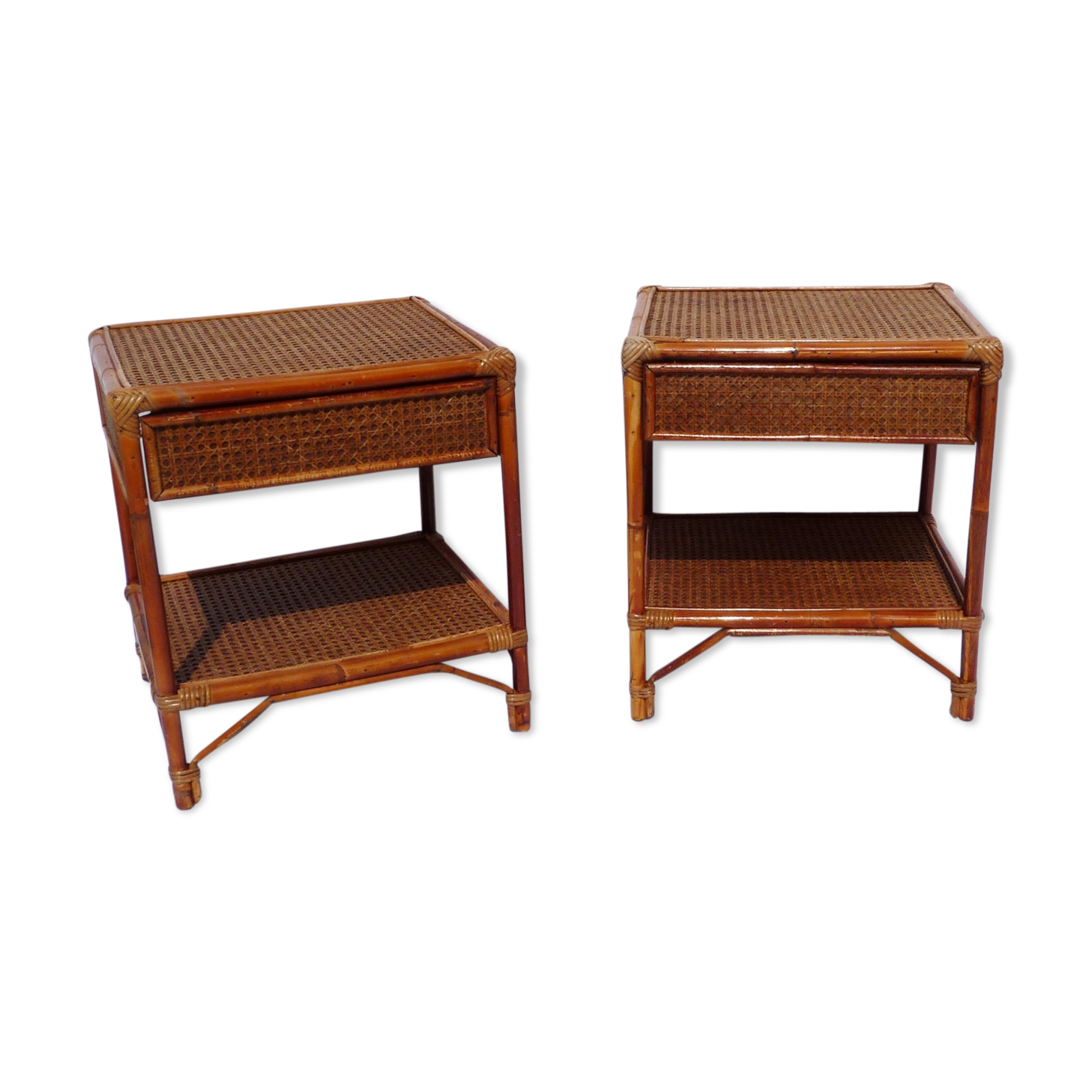 Pair of cane bedside tables