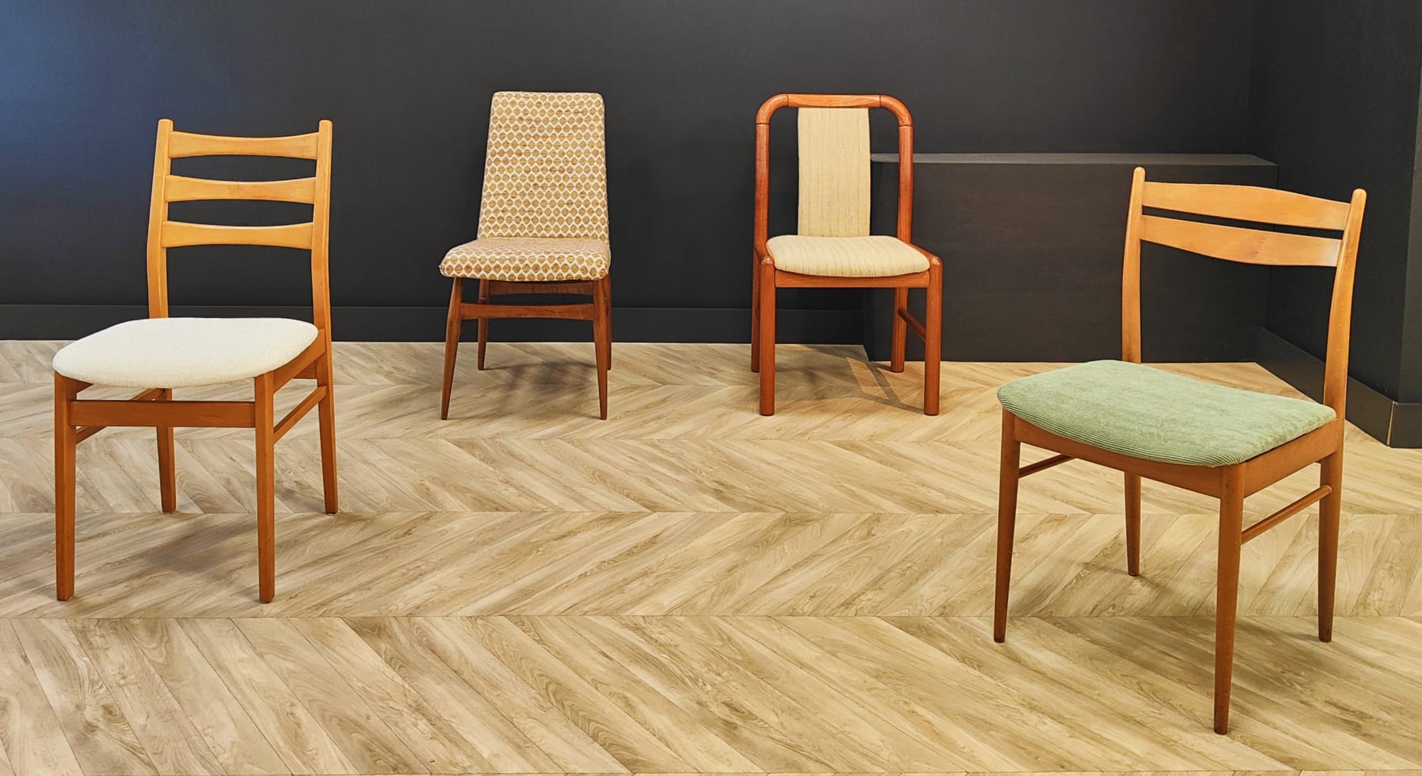 Four mid century chairs vintage