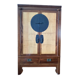 Rosewood, bronze and bamboo wardrobe La Maison Coloniale