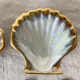 Porcelain seashell salt and pepper shakers in their case