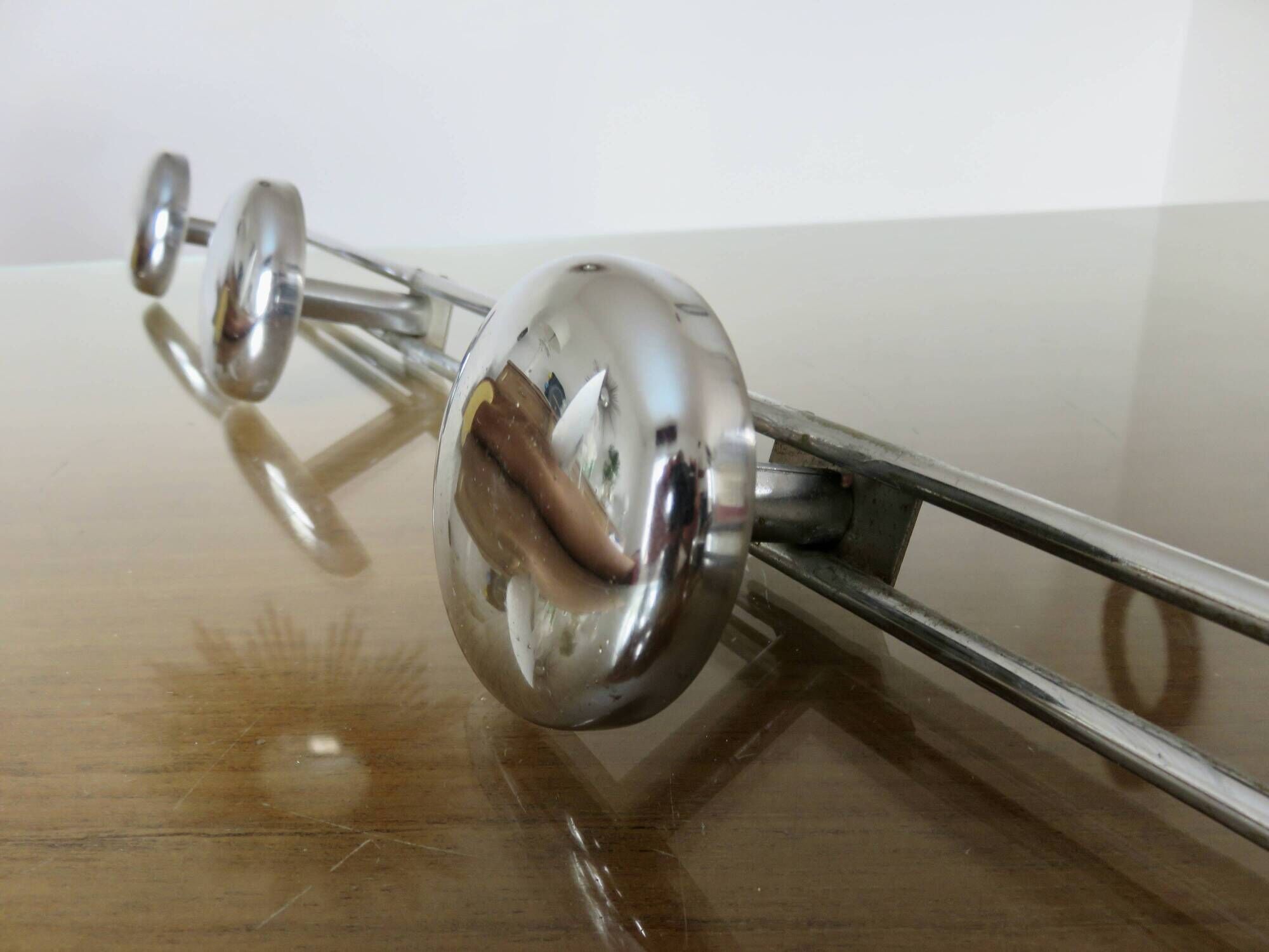 Chrome metal wall coat rack with 4 hooks, 57cm, 1970, vintage