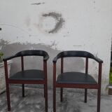 Pair of Scandinavian armchairs in teak and leather
