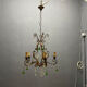 Italian 5-Light Tole Chandelier with Green & Amber Murano Glass Drops,