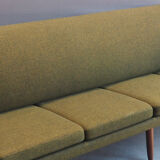 Danish 4 seater sofa in green woolen fabric 60s