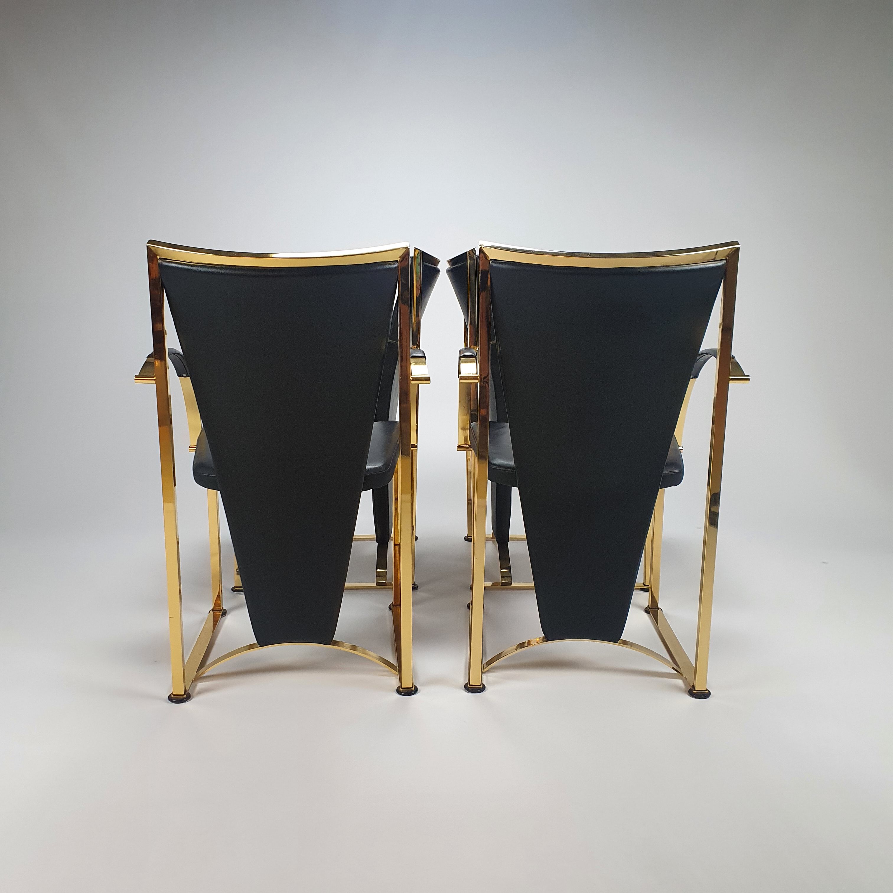 Regency exclusive brass & leather dining chairs by Ronald Schmitt, Set of 4