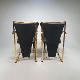 Chaises exclusive en laiton et chaises à manger en cuir par Ronald Schmitt, Set de 4