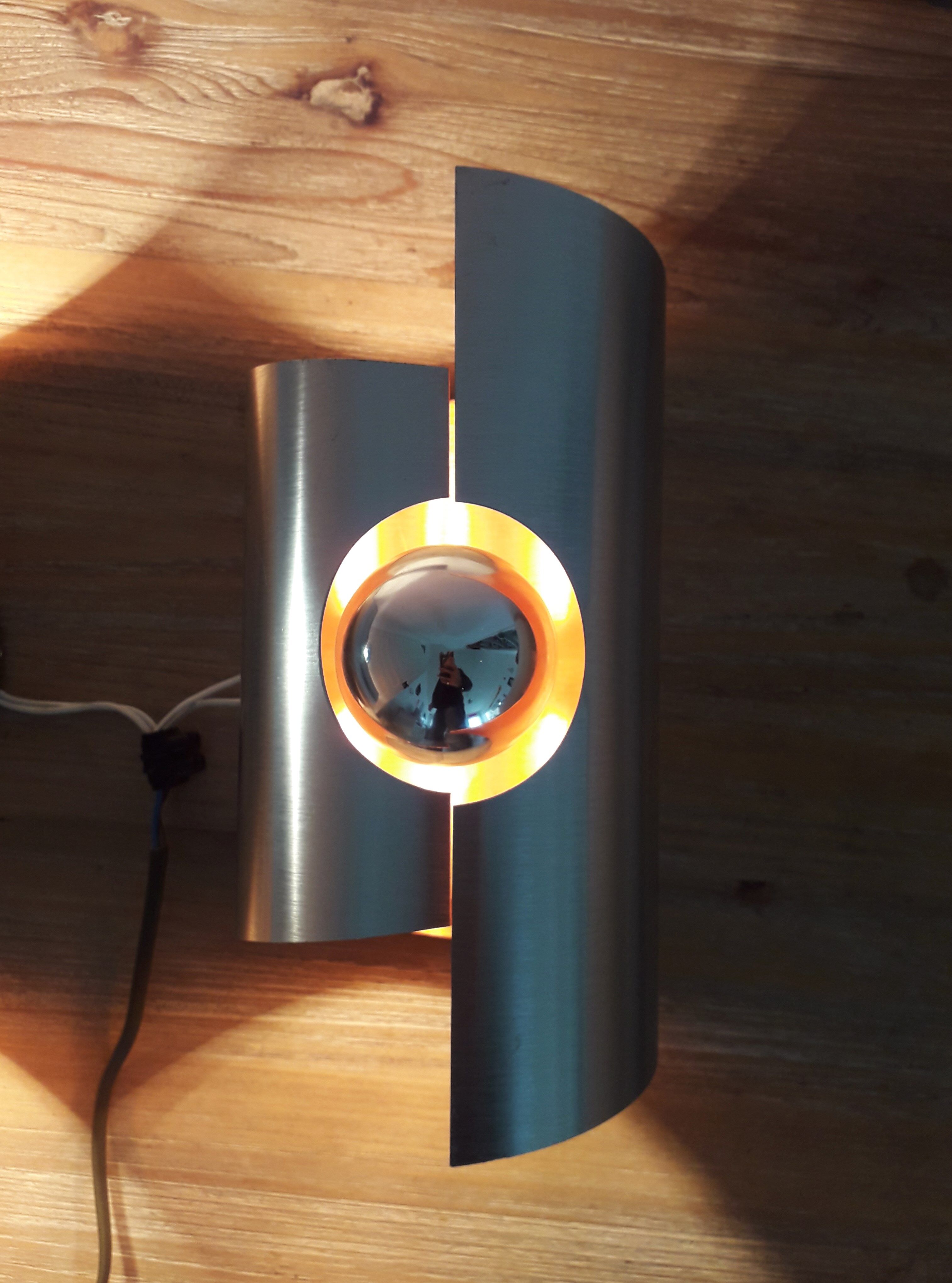 Space Age wall lamps - Brushed and orange aluminium - 1970