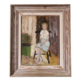 Framed oil painting of a mid-century Swedish figure