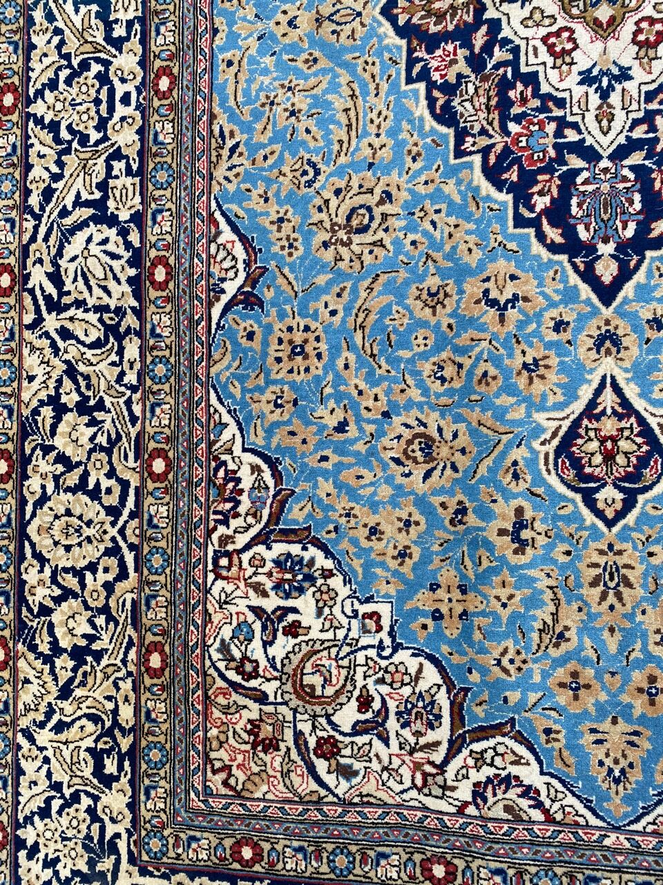 Ancient Persian carpet Ghoom wool and silk 142x222 cm