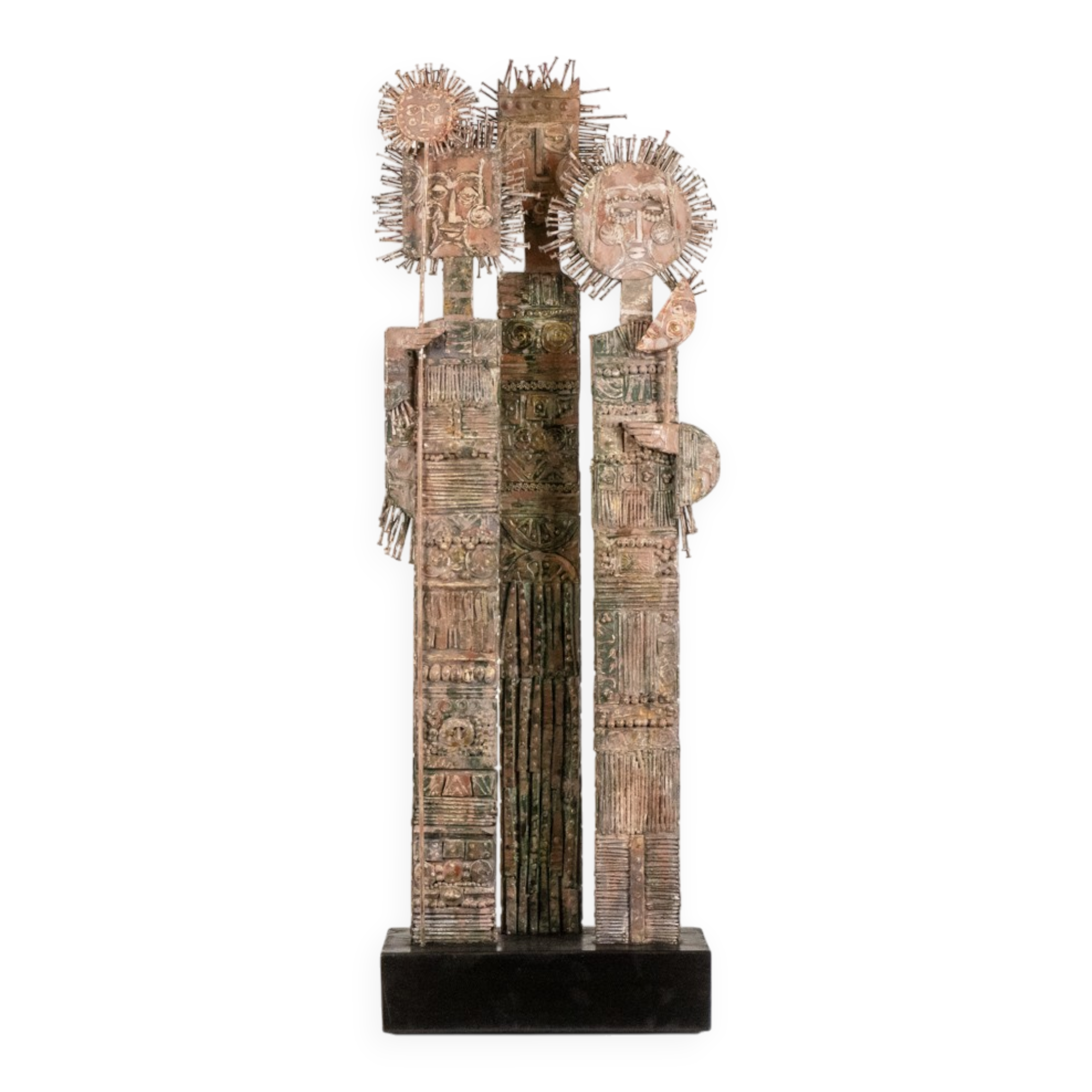 Sculpture double face en bois sculpté Lawrence, 20e siècle