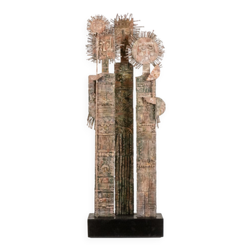 Lawrence. Double-faced sculpture in carved wood. 20th century.