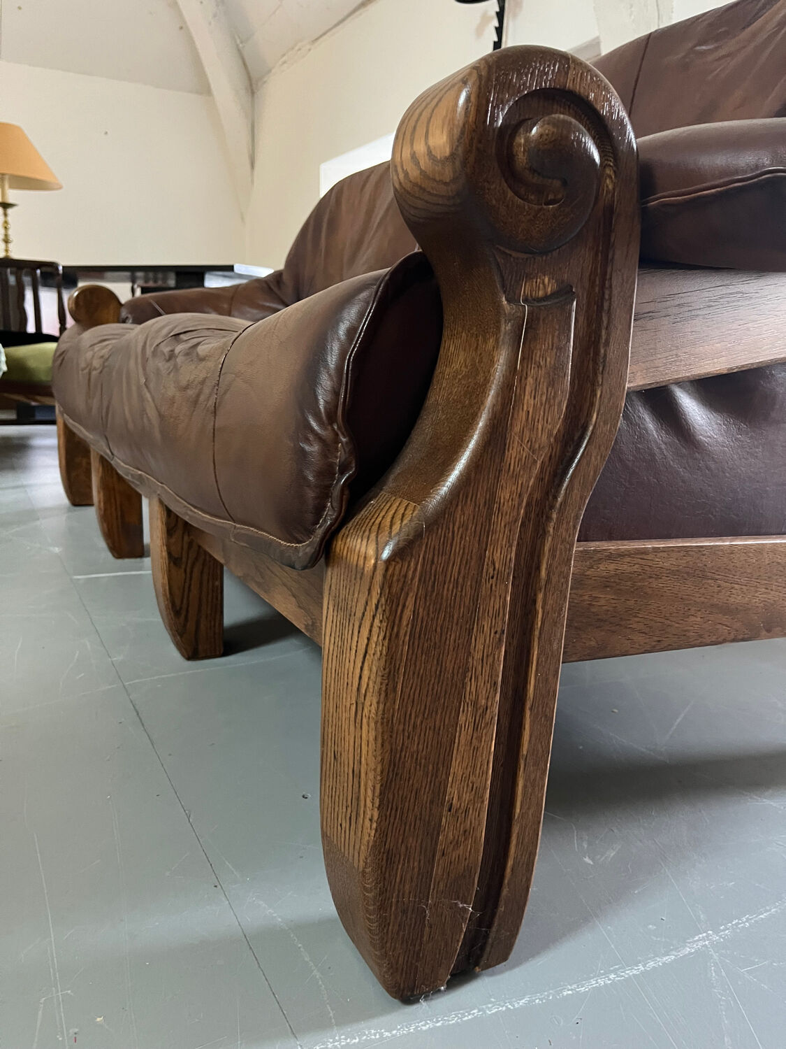 1960s Sofa and 2 Armchairs Set in Wood and Leather