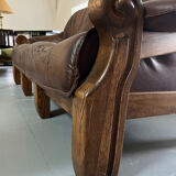 1960s Sofa and 2 Armchairs Set in Wood and Leather