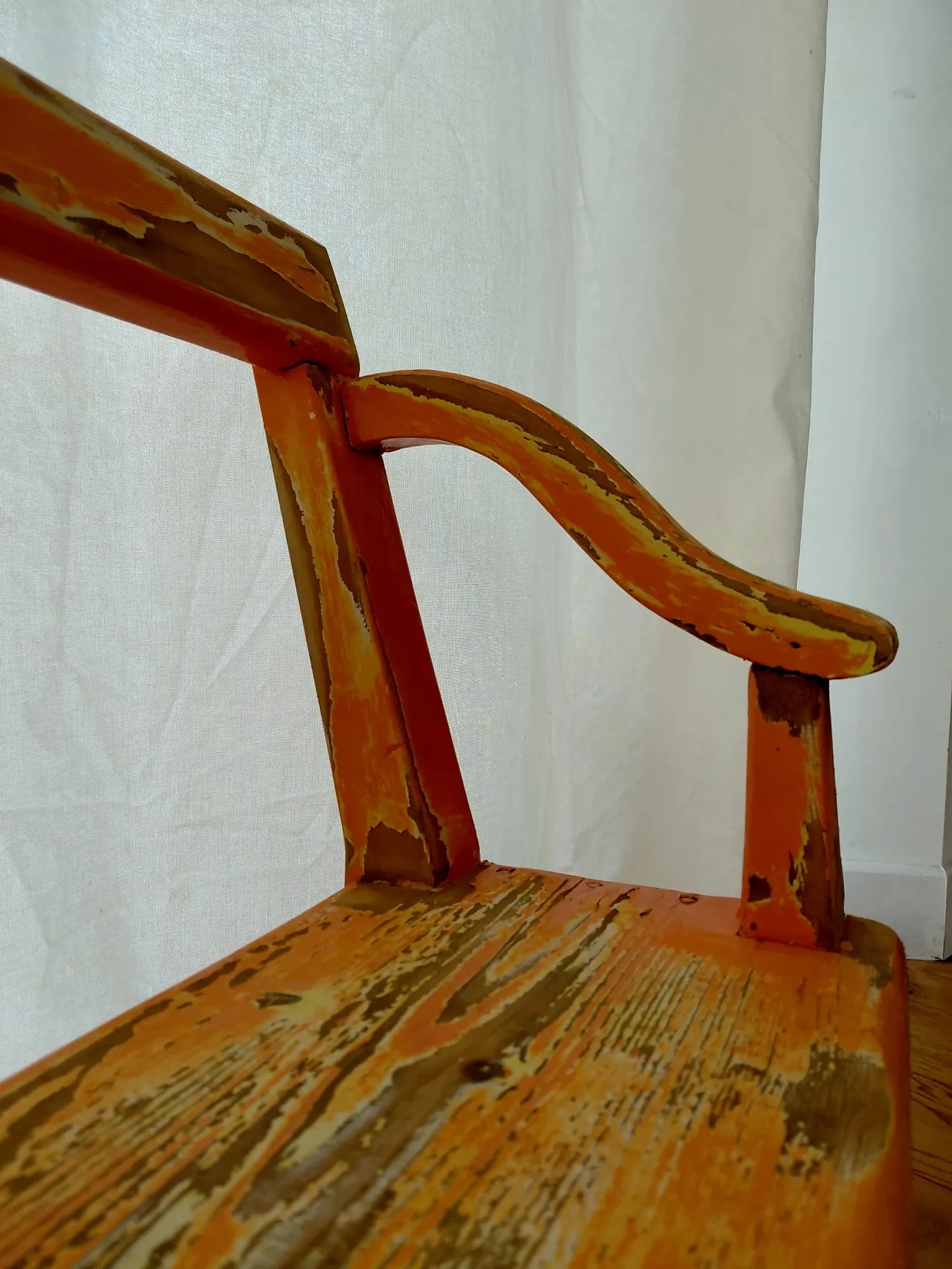 Large antique church bench 268 cm - Unique piece with flaking patina
