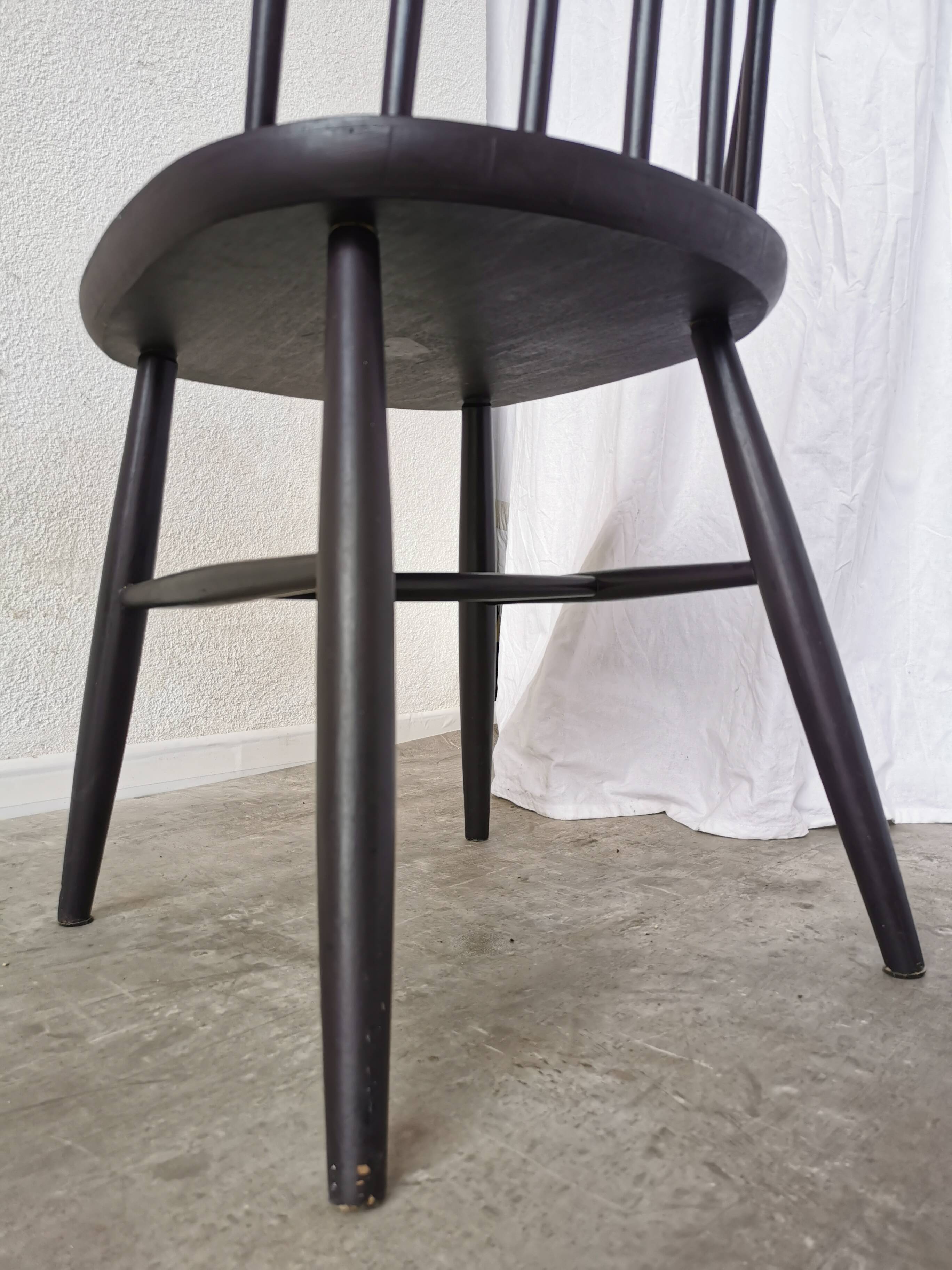 Chaise de salle à manger vintage en hêtre noir : style Ilmari Tapiovaara, scandinave