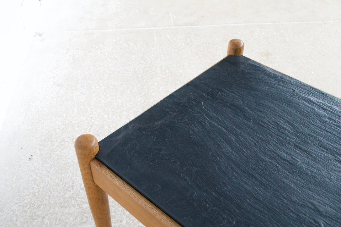 Scandinavian coffee table oak and slate 60's