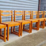 Set of 8 chairs in elm and straw by Maison Regain