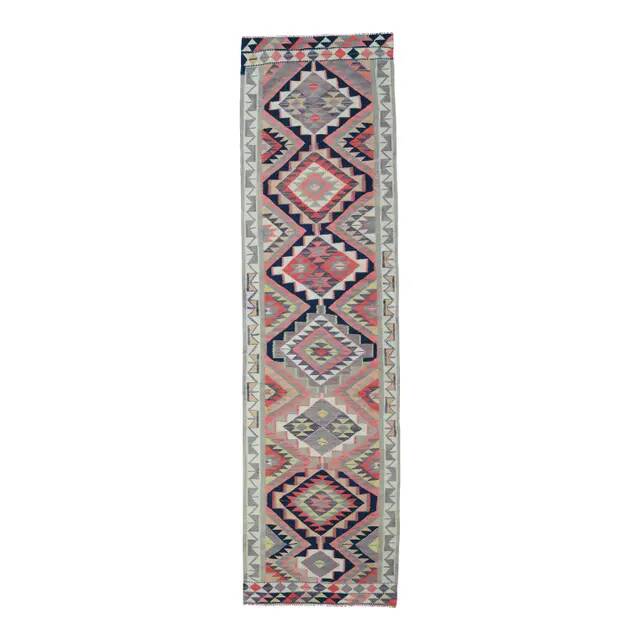 1970s Vintage Turkish Oushak Handmade Wool Cotton Orange Runner Rug 89x319