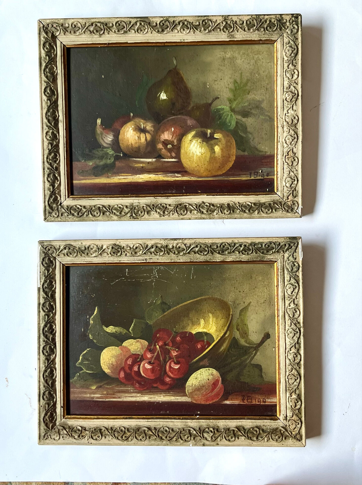 Pair of still life paintings with fruit, late 19th century.
