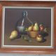 Painting OIL ON CANVAS Still life, BY MAZIA Violet, pears apples kitchen, wooden frame