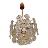 Chandelier en laiton et verre taillé à 3 niveaux Kinkeldey, années 1960