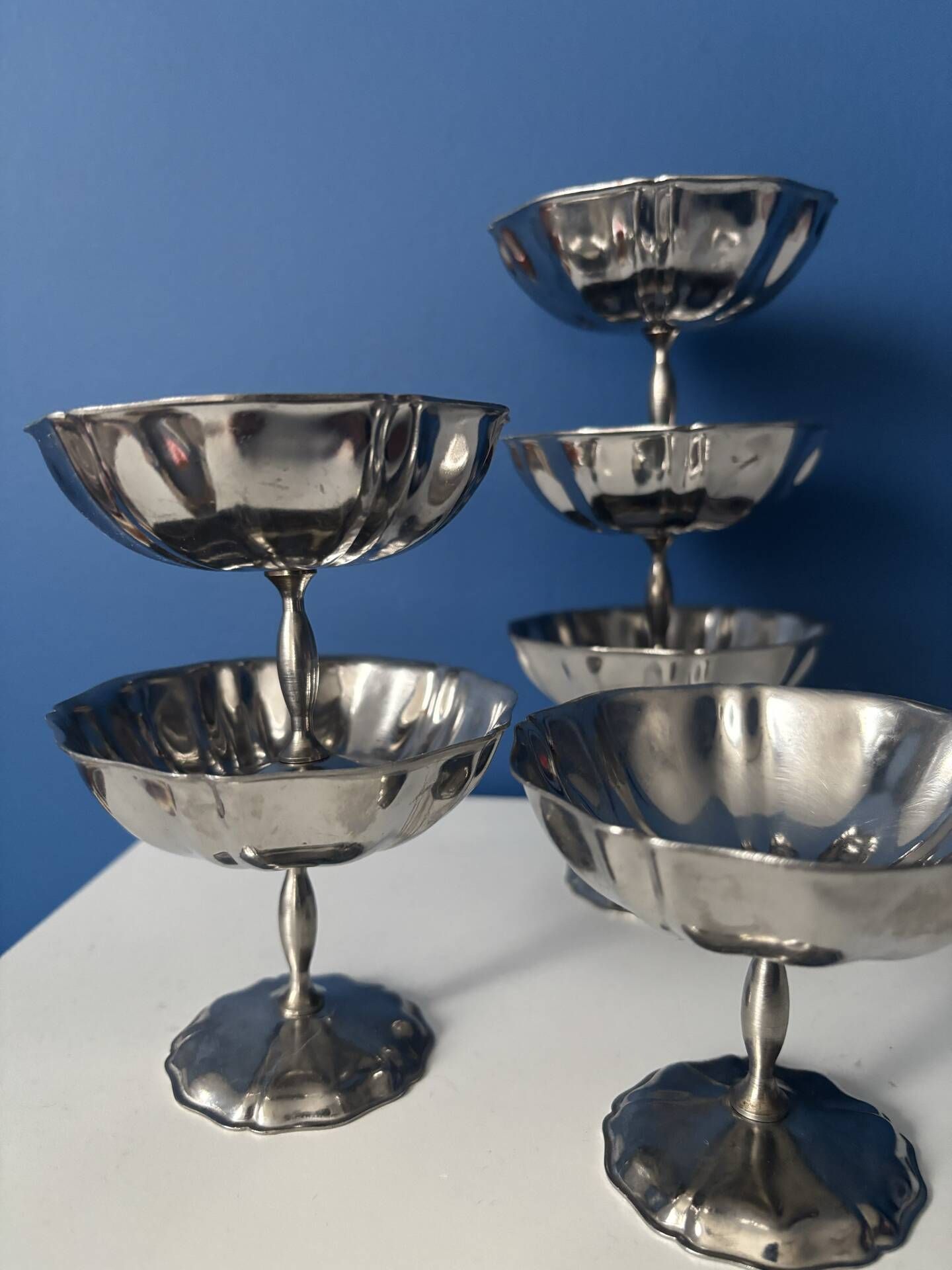 Set of 6 stainless steel ice cream bowls bistro style