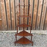 Wooden corner shelf on legs with 5 shelves