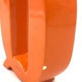 Space age orange Q letter shaped ceramic vase, Marcel Radureau France 1970