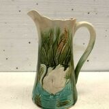 Ancient pitcher in polychrome earthenware 20th century swan decorations