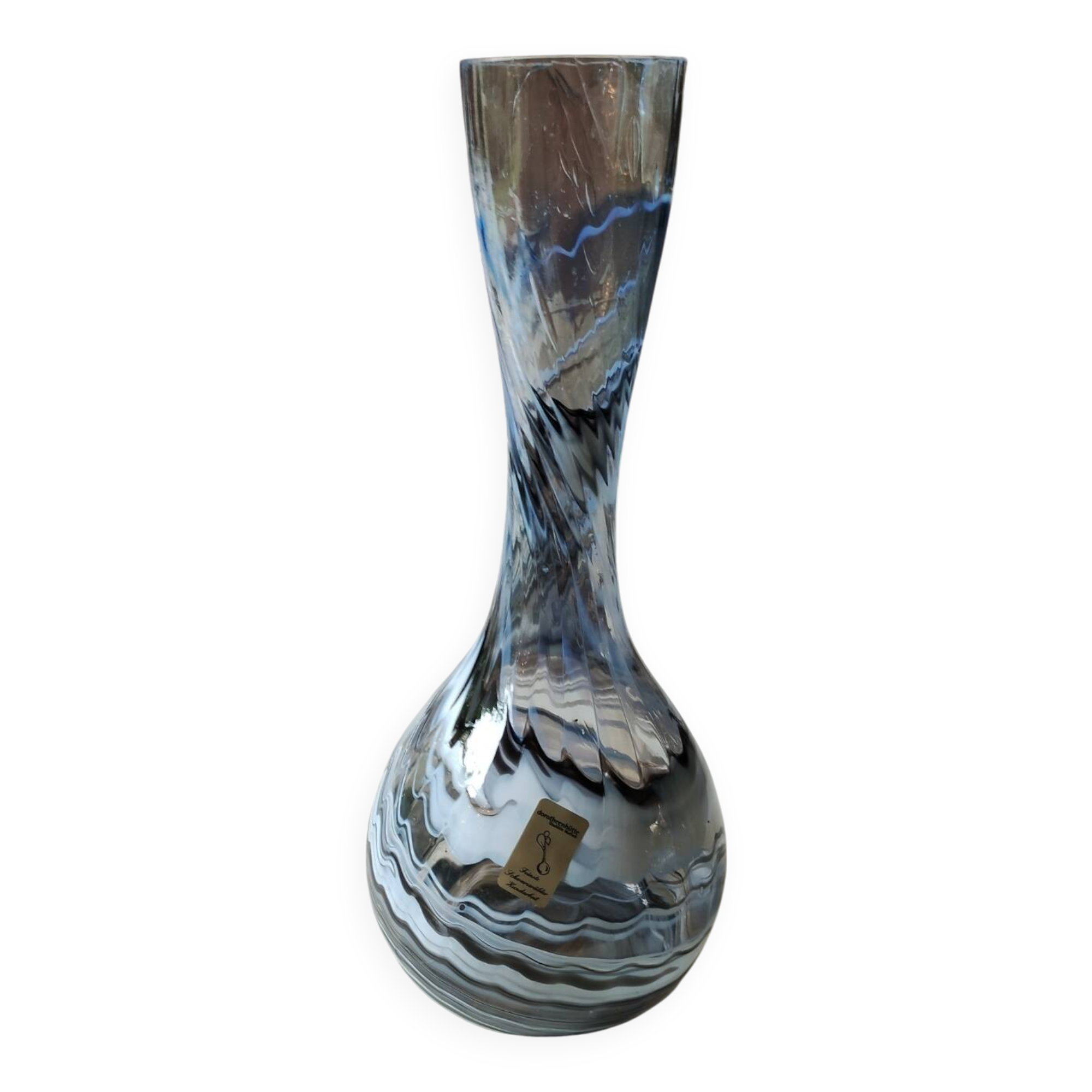 Dorotheenhütte designer vase. Blown glass with smoke swirls/volutes.