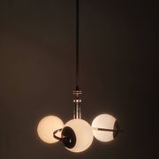 Czech Art Deco Chrome and Opaline Glass Chandelier, 1930s