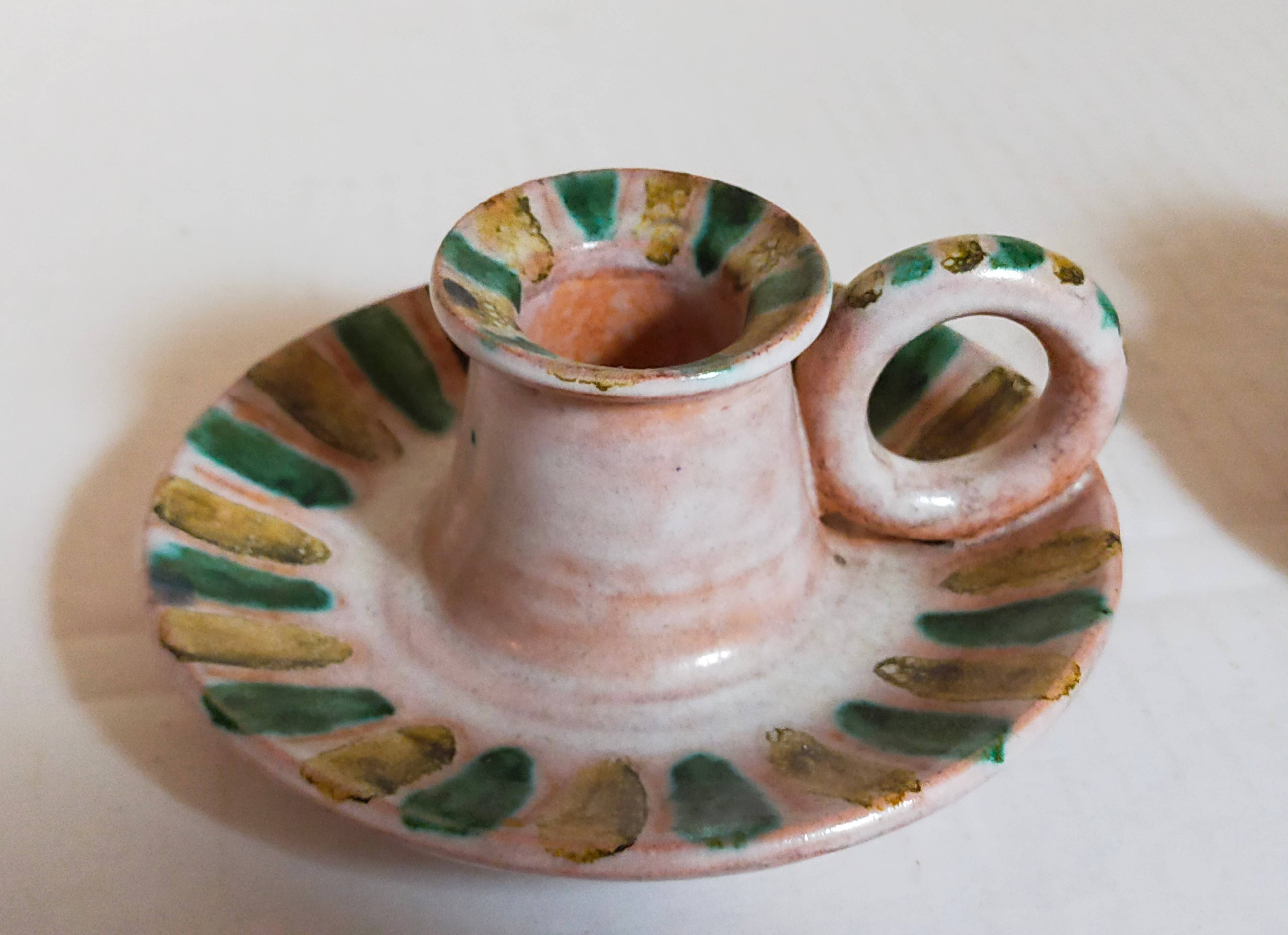 Duo of 50s ceramic hand candle holders