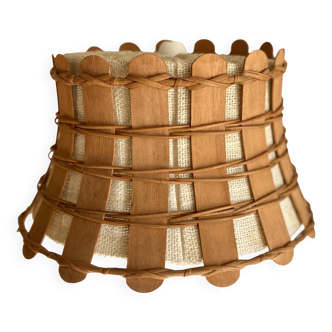 Shabby chic vintage 1960s canvas and wood pendant light