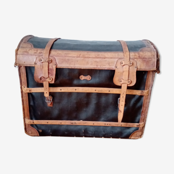 Old leather travel trunk