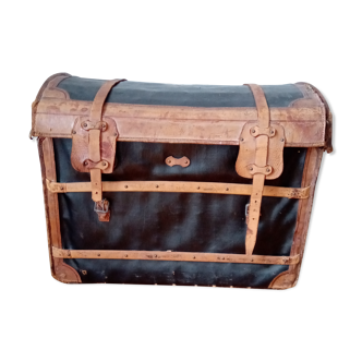 Old leather travel trunk