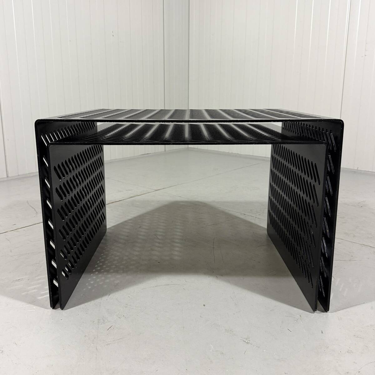 Black perforated steel nesting tables Italy 1980’s